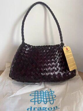 Dragon Diffusion Woven Leather Shoulder Bag Brown Handmade Large